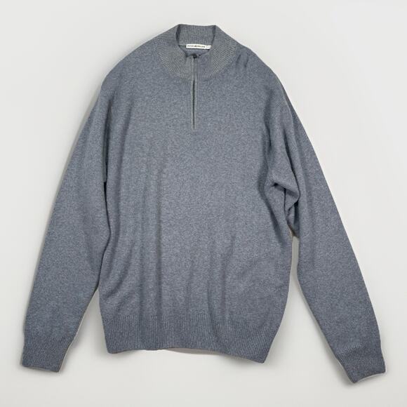 Peter Millar Wool Sweater Men's Size L Blue Cashmere Quarter Zip Pullover Italy - Picture 1 of 7